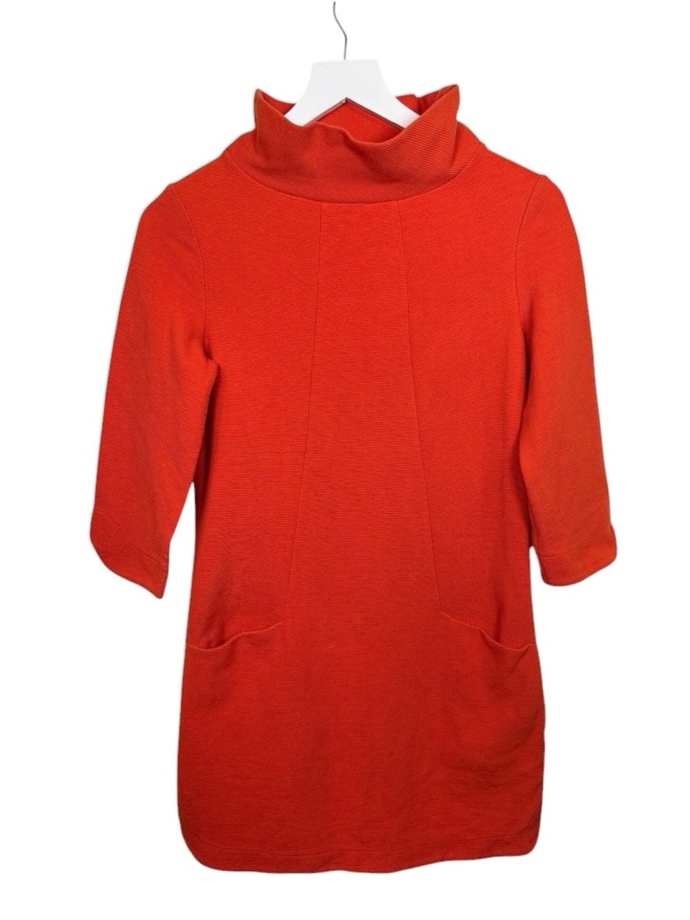 Boden Rib Knit 3/4 Sleeve Shift Mock Neck Tunic Dress in Orange Red W2444 Sz 4